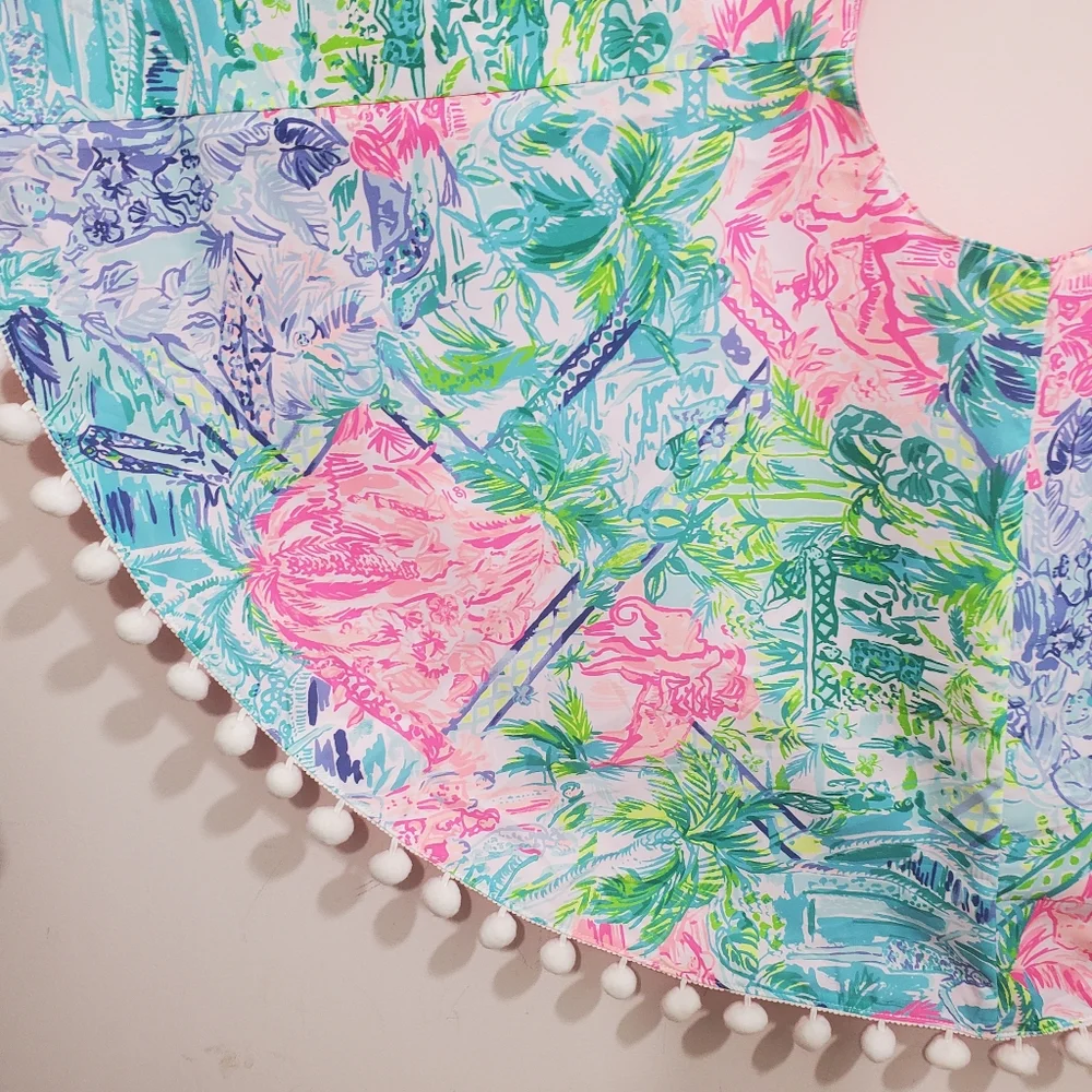 Lilly Pulitzer Christmas Tree Skirt Home Decor Bohemian Queen Pom Pom Pink Blue - Picture 3 of 10